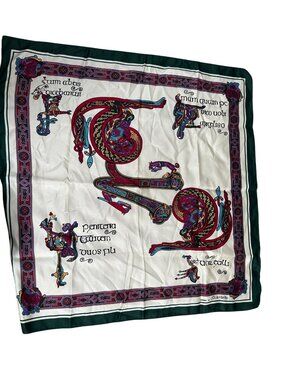 Celtic Design Square Scarf 100% Polyester Green/White inspired by book of Kells